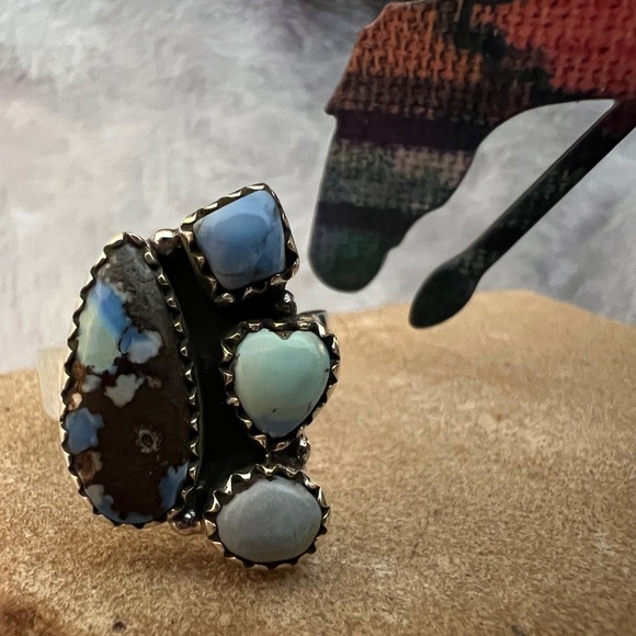 ❤️ Golden Hills Turquoise 925 Cluster Ring Sz 7.5 Adjustable Southwestern 7.6gm - Picture 5 of 10